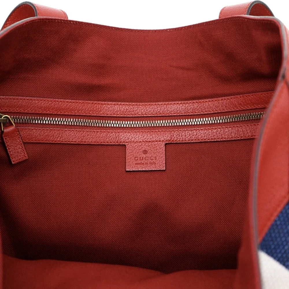 Gucci Sylvie Tote Baiadera Stripes Logo Print Shopper Shoulder Bag Red N… - Picture 6 of 7